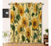 Rideaux Occultants Imprimés Jaune, Rideau Thermique Isolant avec Motif Aquarelle Fleur Tournesol Vigne, Tissu Épais Anti-Lumière pour Chambre Salon, Rideaux Décoration, 2 Panneaux L140×H280 cm