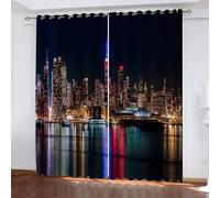 Rideaux occultants imprimés, scène Nocturne de New York, 2 Panneaux, Rideaux de fenêtre à Isolation Thermique pour Chambre WxH/2x100x215cm