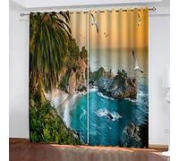 Rideaux Occultants Isolant Thermique Anti Froid L 110 X H 140 cm, Lot De 2 Rideaux Salon Moderne Chambre - 3D Paysage Insulaire Des Maldives Motif Rideau Fenêtre À Oeillets, Draperies Intérieures