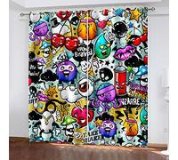 Rideaux Occultants Isolation Thermique Chambre Décoration De La Maison Anneau Haut Oeillet Crayon Pli Super Doux 2 Panneaux style - griffonnages colorés