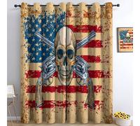 Rideaux occultants Kaki pour Salon, 140L X 245H cm 2 Panneaux Thermique occultants avec Motif Rétro Drapeaux Crânes Armes À Feu - pour Chambre à Coucher Chambre d'enfant