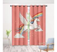 Rideaux Occultants Licorne Dessin Animé, Lot de 2, 100 x 160 cm, Rideau Étoile Aile Nuage Coloré 3D Thermique Isolant, Enfant Drôle Rideaux Anti Froid à œillets pour Salon et Chambre
