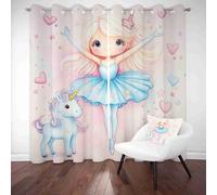Rideaux Occultants Mignon Licorne Lot de 2 Panneaux Isolant Thermique et Phonique à Oeillets Conte de Fées Fille Rideau Décoratif pour Chambre Enfant, Salon, Porte, 70 x 160cm