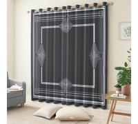 Rideaux Occultants Minimaliste pour Chambre Salon Cuisine, Rideaux à Œillets avec Isolation Thermique Géométrique Gris Carré - Rideaux en Polyester pour Fenêtre 234L X 229H cm