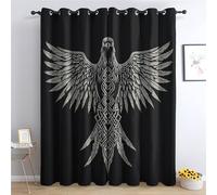 Rideaux occultants Motif Aigle Viking, Rideaux occultants Motif mythologie Nordique Celtique 132 x 137 cm, Rideaux décoratifs pour Salon et Chambre, Rideaux à œillets isolants Thermiques, Hauteur 137