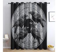 Rideaux occultants motif corbeau celtique, rideaux occultants style corbeau gothique nordique 107 x 137 cm, rideaux décoratifs pour salon et chambre, rideaux à œillets isolants thermiques, hauteur 137