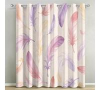 Rideaux Occultants Motif de Plumes Imprimés 3D à Oeillets, Lot de 2 | Rideau Opaque Thermique Isolant Anti Froid, Rideaux Plumes Aquarelles pour Chambre Salon Fenetre, 140x175 cm LxH