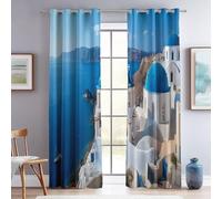 Rideaux Occultants Motif Style Moderne Île Architecture - Bleu Imprimé Thermique Rideau à Oeillets - 75L X 166H cm (2 Panneaux) Intérieurs Durable Rideaux pour Salon Chambre Décoration