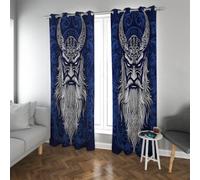 Rideaux occultants mythologiques de Guerrier Cornu Dark Folk Art Oillets Isolant thermiquement pour Salon Salon de Chambre des Hommes 2 Panneaux (W140xL240cm chacun)