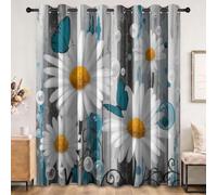 Rideaux Occultants Nature Style Champêtre pour Chambre d'enfant, Fleurs Marguerite Papillon Bulles Blanc Rideau avec œillets, Isolation Thermique Rideaux 2 Panneaux pour Salle Cuisine, 75 x 166 cm