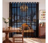 Rideaux Occultants Nuit Enneigée Dans Un Village Table À Manger Pour Chambre à Coucher | Lavables Rideaux Occultants Style De Peinture À L'Huile Vintage Pour Décoration De Fenêtre De Salon 75 X 166 cm