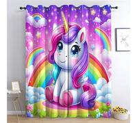 Rideaux Occultants Oeillets - 2 Panneaux 75x166cm, Licorne sportive arc-en-ciel de dessin animé Rideau, Rideaux Isolant Thermique en Fibre Polyester pour Chambre D'Enfant et Salon Décore, Coloré