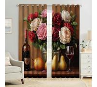 Rideaux Occultants Opaques Fleurs Roses et pivoines Lot de 2 Thermiques et Phoniques, Imprimés 3D avec Œillets 117L X 183H cm pour Chambre Enfant ou Salon
