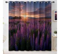 Rideaux Occultants Paysage Naturel pour Chambre d'enfant, Champ De Fleurs Lavande Lever du Soleil Violet Rideau avec œillets, Isolation Thermique Rideaux 2 Panneaux pour Salle Cuisine, 70 x 240 cm