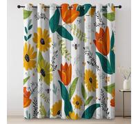 Rideaux Occultants Paysage Rural Plantes Et Insectes Fleurs Et Abeilles Imprimé - Lot De 2 Rideaux Thermiques Isolants Anti Froid À Œillets, pour Salon Chambre, 75L X 166H Cm (2 Panneaux) Jaune