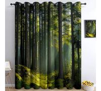 Rideaux Occultants Photographique Forêt Ensoleillée Cime des Arbres L 140 X H 260 cm, Doux Moderne Vert Isolant Thermique Occultant à Oeillets Rideaux 2 Panneaux pour Chambre et Salon