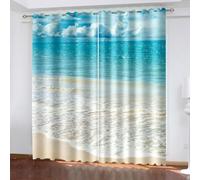 Rideaux Occultants Plage Océan Rideau Occultant Thermique Isolant, Rideau Imprimé L'Été avec Oeillets pour Chambre, Salon, Lot de 2 Rideaux 140x240 cm A-3460