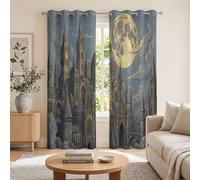 Rideaux Occultants Pleine Lune Architecture De Château Pour Chambre à Coucher | Lavables En Machine Rideaux Occultants Style Gothique Rétro Pour Halloween, Décoration De Fenêtre De Salon 140 X 200 cm
