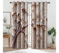 Rideaux Occultants pour Chambre Salon 110 L x 215 H cm (2 Panneaux), Surréalisme Arbre De Vie Fleurs 3D Imprimer Rideaux à œillets Opaques - Crème Double Rideau Isolant Anti-Bruit