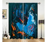 Rideaux occultants pour Enfants, Motif Peinture à l'huile Bleue, Coups de Pinceau, 140 x 140 cm, Isolation Thermique, Rideaux imprimés, occultants, pour Chambre d'enfant, Lot de 2 Panneaux