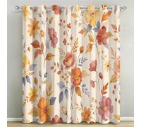 Rideaux Occultants Rétro Floral Imprimés 3D à Oeillets, Lot de 2 | Rideau Opaque Thermique Isolant Anti Froid, Rideaux Fleurs D'automne pour Chambre Salon Fenetre, 140x260 cm LxH