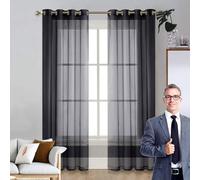 Rideaux Occultants, Rideau en Tulle 100 x 170 cm Demi Transparent, avec Œillets, Multicolore Voilage Rideau, Rideaux Modernes pour Chambre, Salon, Maison, Noir