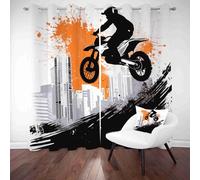 Rideaux Occultants Sports Extrêmes Moto Cross Lot de 2 Panneaux Isolant Thermique et Phonique à Oeillets Graffiti Éclaboussure D'encre Rideau Décoratif pour Chambre Enfant, Salon, Porte, 70 x 160cm