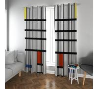 Rideaux occultants Style Piet Mondrian Grille géométrique Minimaliste dans la pièce Tissu en Polyester assombrissant Rideau à œillets pour Bureau Chambre 2 Panneaux (W140xL200cm chacun)