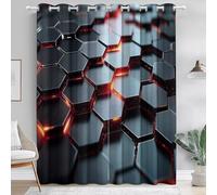 Rideaux Occultants Technologie Géométrie Luminescence délicates Salon Et Chambre Enfant Décoration De Fenêtre 140L X 260H cm (2 Panneaux) Isolant Thermique Et Phonique Rideaux Noir Rouge Métallisé