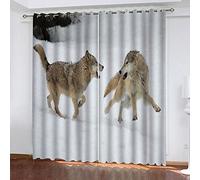 Rideaux Occultants Thermique 3D Anti Froid À Oeillets Animaux Loups Sur Fond Blanc Neigeux Fille Motif Rideau Occultant Isolants Thermique 264x214Cm Salon Décoration Lot De 2 Décor Chambre Bebe Desi