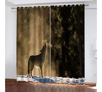 Rideaux Occultants Thermique 3D Anti Froid À Oeillets Animaux Loups Sur Fond Blanc Neigeux Fille Motif Rideau Occultant Isolants Thermique 264x214Cm Salon Décoration Lot De 2 Décor Chambre Bebe Desi
