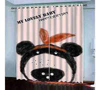 Rideaux Occultants Thermique 3D Anti Froid À Oeillets Petits Animaux Noirs De Dessin Animé Fille Motif Rideau Occultant Isolants Thermique 264x214Cm Salon Décoration Lot De 2 Décor Chambre Bebe Desi