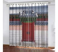 Rideaux Occultants Thermique 3D Architecture Chinoise Rouge du Palais Impérial Isolant Anti Froid A Oeillets 180x250 Cm Phonique pour Chambre Decoration, Rideau Salon À Oeillets Draperies, Maison Bu
