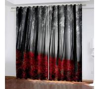 Rideaux Occultants Thermique, Arbres psychédéliques Anti Chaleur Tenture Opaque à Oeillets Draperies Intérieurs Modernes pour Salon, Noir Gris Rouge, 86x183cm