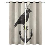 Rideaux Occultants Thermique Corbeau 140x160cm Ancre du Corbeau Noir Bloquer Lumière Rideau Thermiques Isolants Anti Froid et Chaleur à Oeillets pour Chambre Salon Lot de 2