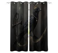Rideaux Occultants Thermique Corbeau 140x160cm Corbeau à Ancre Noire Bloquer Lumière Rideau Thermiques Isolants Anti Froid et Chaleur à Oeillets pour Chambre Salon Lot de 2