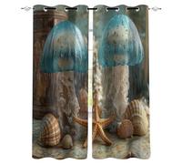 Rideaux Occultants Thermique Méduse Lot de 2, 140x180cm, Coquille De Méduse Bleue Rideau Thermique Anti Froid Separation de Piece, Rideau Opaque à Oeillets pour Salon Chambre