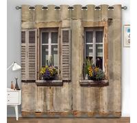 Rideaux Occultants Thermique Rétro Porte en Bois Rideau Salon Moderne Lot de 2, Fleurs Rideau Opaque à Oeillets pour Chambre Décoration de Fenêtre 140x240 cm (L x H) V-213