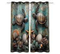 Rideaux Occultants Thermique Tortues De Mer Lot de 2, 140x180cm, Coquillages Et étoiles De Mer des Grands Fonds Rideau Anti Froid Separation de Piece, Rideau Opaque à Oeillets pour Salon Chambre