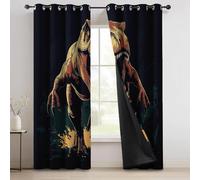 Rideaux occultants Thermiques, filtrant la lumière Rideaux à imprimé de Tyrannosaure Rex Rétro pour Le Salon et la Chambre à Coucher, 91.5L x 214H cm (2 Panneaux)