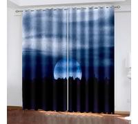 Rideaux Occultants Thermiques, Lune Anti Chaleur Tenture Opaque à Oeillets Draperies Intérieurs Modernes pour Salon, Noir Bleu Gris, 96x214cm