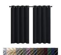 Rideaux occultants thermiques noirs 100 % polyester satiné avec attaches pour salon, cuisine, chambre à coucher - 60 x 70 cm