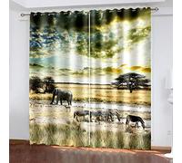 Rideaux Occultants Thermiques pour Chambre Et Salon 140X160Cm 2 Panneaux - 3D Animaux De La Savane Africaine Rideau Occultant Thermiques Phonique, Rideaux Et Draperies Intérieurs pour Enfant Juvénil