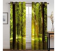 Rideaux Occultants Thermiques pour Chambre et Salon 220X210cm - 3D Paysage de Forêt Verte Au Soleil Motif Rideau Occultant Thermiques Phonique, Rideaux et Draperies Intérieurs pour Enfant et J