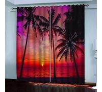 Rideaux Occultants Thermiques pour Chambre Et Salon Lever De Soleil Bord De Mer Rouge 183 (L) X 214 (H) Cm - 3D Motif Rideau Occultant Thermiques Phonique, Rideaux Et Draperies Intérieurs pour Enfant
