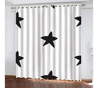 Rideaux Occultants Thermiques pour Salon Et Chambre 3D Étoile Noire Simple Argentée Et Blanche Motif Rideau Thermique Isolant Anti Froid A Oeillets, Lot De 2 Rideaux Décoration De Fenêtre 200X160Cm