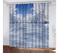 Rideaux Occultants Thermiques Pour Salon Et Chambre 3D Scène De Neige Dans La Forêt D'Hiver Motif Rideau Thermique Isolant Anti Froid A Oeillets, Lot De 2 Rideaux Décoration De Fenêtre 140X160Cm