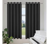Rideaux occultants thermiques super doux à œillets pour cuisine, chambre à coucher et salon - Économie d'énergie - Réduction du bruit - Noir élégant - 215 x 229 cm