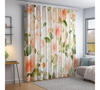 Rideaux OccultantsRose Vert, Aquarelle Roses Feuilles Romance imprimés, Anti Bruit et Isolation Froid Chaleur, Panneaux pour Chambre Salon Décoration Maison, L110×H215 cm Lot de 2 avec Œillets