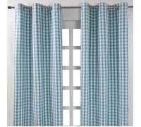 Rideaux oeillets à grands carreaux vichy bleu, Lot de 2, 117 x 137 cm